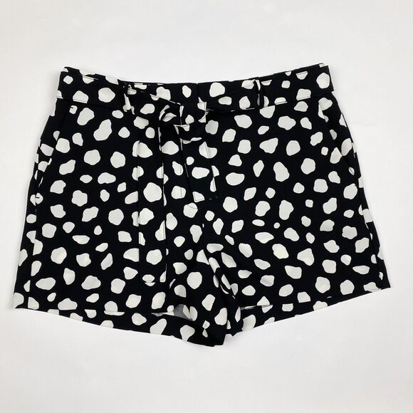Ann Taylor Pants - Ann Taylor Black White Spotted Crepe Flowy Belted Shorts Women Size 14‎